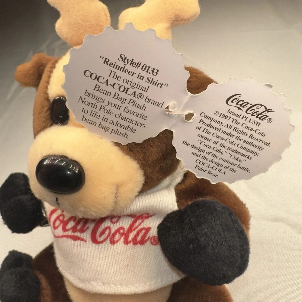 NWT Vintage 1997 Coca-Cola Bean Bag Plush Christmas Reindeer‎ in Shirt # 0133